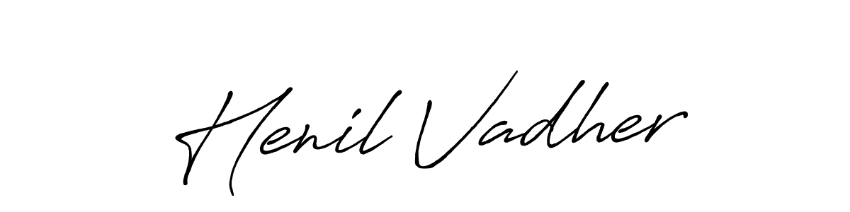 Also You can easily find your signature by using the search form. We will create Henil Vadher name handwritten signature images for you free of cost using Antro_Vectra_Bolder sign style. Henil Vadher signature style 7 images and pictures png