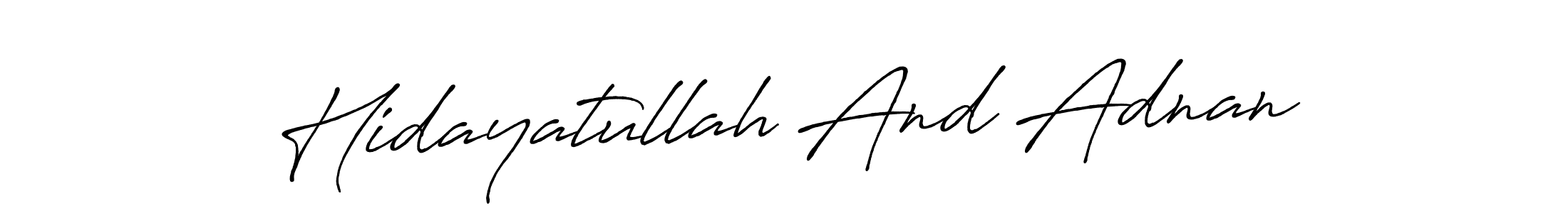 How to make Hidayatullah And Adnan name signature. Use Antro_Vectra_Bolder style for creating short signs online. This is the latest handwritten sign. Hidayatullah And Adnan signature style 7 images and pictures png