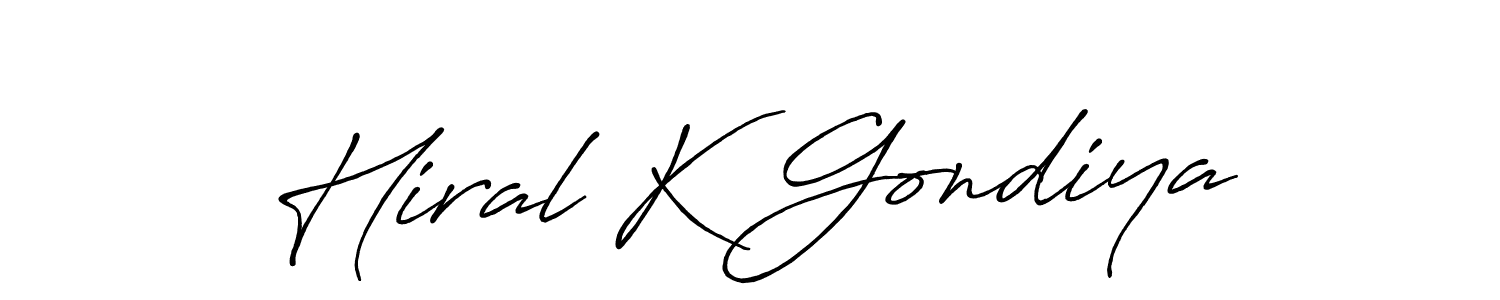 Create a beautiful signature design for name Hiral K Gondiya. With this signature (Antro_Vectra_Bolder) fonts, you can make a handwritten signature for free. Hiral K Gondiya signature style 7 images and pictures png