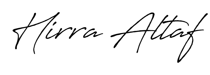 A classic penmanship look for Hirra Altaf. The Antro_Vectra_Bolder font brings timeless elegance and confidence to every signed document. Hirra Altaf signature style 7 images and pictures png