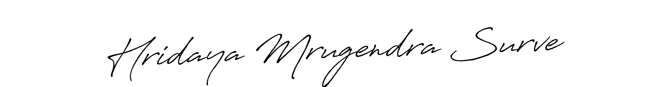 The best way (Antro_Vectra_Bolder) to make a short signature is to pick only two or three words in your name. The name Hridaya Mrugendra Surve include a total of six letters. For converting this name. Hridaya Mrugendra Surve signature style 7 images and pictures png