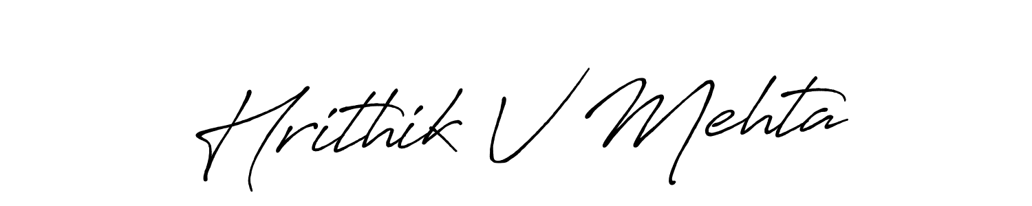 Create a beautiful signature design for name Hrithik V Mehta. With this signature (Antro_Vectra_Bolder) fonts, you can make a handwritten signature for free. Hrithik V Mehta signature style 7 images and pictures png