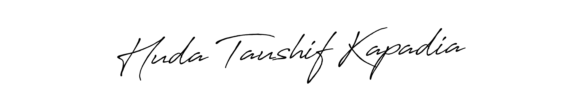 Create a beautiful signature design for name Huda Taushif Kapadia. With this signature (Antro_Vectra_Bolder) fonts, you can make a handwritten signature for free. Huda Taushif Kapadia signature style 7 images and pictures png