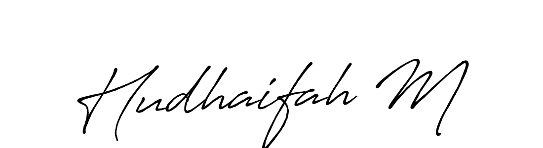 Create a beautiful signature design for name Hudhaifah M. With this signature (Antro_Vectra_Bolder) fonts, you can make a handwritten signature for free. Hudhaifah M signature style 7 images and pictures png