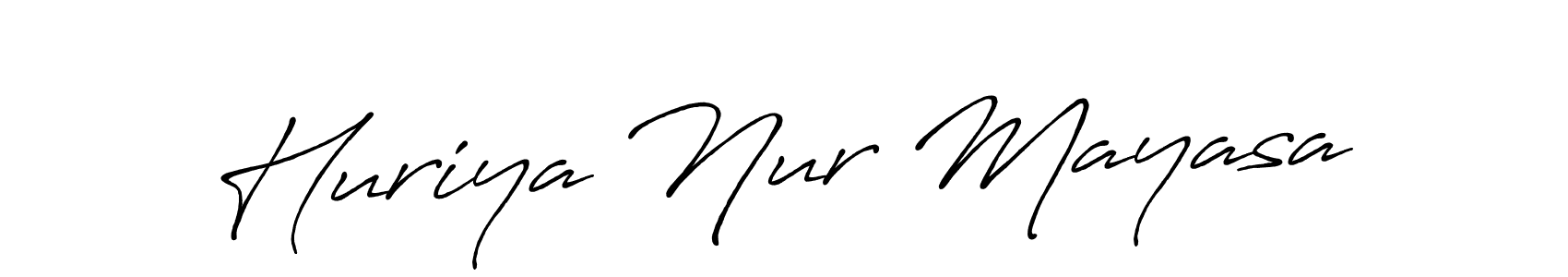 How to make Huriya Nur Mayasa name signature. Use Antro_Vectra_Bolder style for creating short signs online. This is the latest handwritten sign. Huriya Nur Mayasa signature style 7 images and pictures png