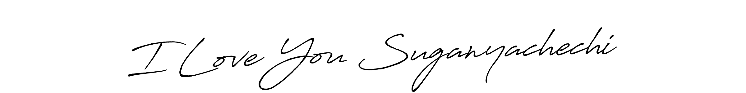 Antro_Vectra_Bolder is a professional signature style that is perfect for those who want to add a touch of class to their signature. It is also a great choice for those who want to make their signature more unique. Get I Love You Suganyachechi name to fancy signature for free. I Love You Suganyachechi signature style 7 images and pictures png