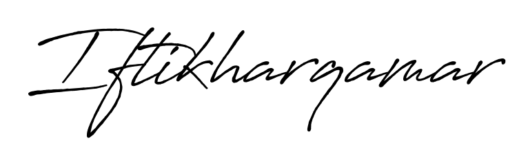 A classic penmanship look for Iftikharqamar. The Antro_Vectra_Bolder font brings timeless elegance and confidence to every signed document. Iftikharqamar signature style 7 images and pictures png