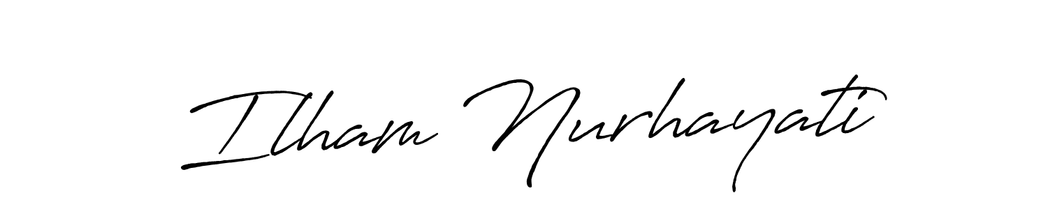 How to make Ilham Nurhayati name signature. Use Antro_Vectra_Bolder style for creating short signs online. This is the latest handwritten sign. Ilham Nurhayati signature style 7 images and pictures png
