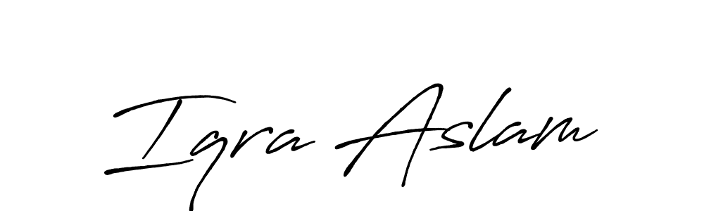 Make a beautiful signature design for name Iqra Aslam. With this signature (Antro_Vectra_Bolder) style, you can create a handwritten signature for free. Iqra Aslam signature style 7 images and pictures png