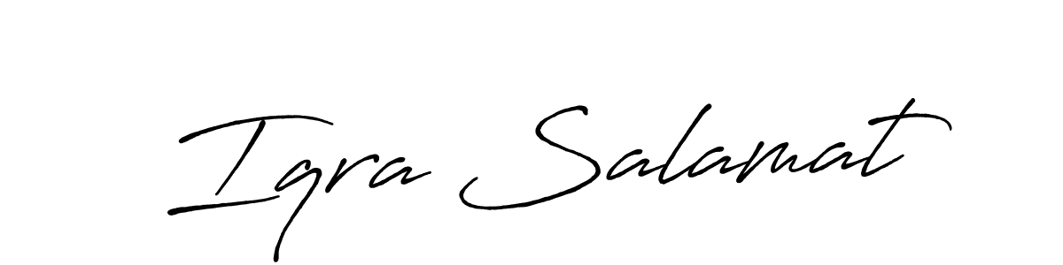 The best way (Antro_Vectra_Bolder) to make a short signature is to pick only two or three words in your name. The name Iqra Salamat include a total of six letters. For converting this name. Iqra Salamat signature style 7 images and pictures png