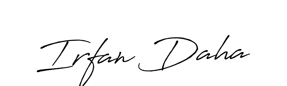 Use a signature maker to create a handwritten signature online. With this signature software, you can design (Antro_Vectra_Bolder) your own signature for name Irfan Daha. Irfan Daha signature style 7 images and pictures png