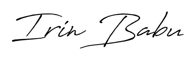 Give your name Irin Babu an exquisite flair with the Antro_Vectra_Bolder script font. Ideal for contracts, resumes, and formal letterheads. Irin Babu signature style 7 images and pictures png