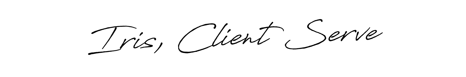Create a beautiful signature design for name Iris, Client Serve. With this signature (Antro_Vectra_Bolder) fonts, you can make a handwritten signature for free. Iris, Client Serve signature style 7 images and pictures png