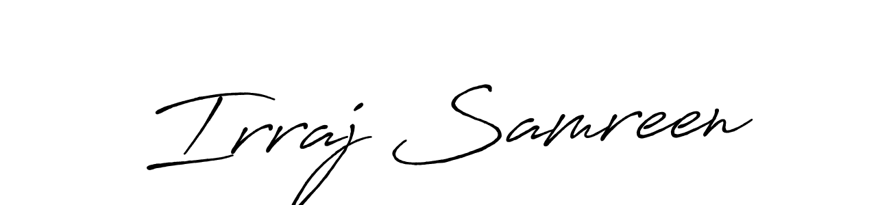 This is the best signature style for the Irraj Samreen name. Also you like these signature font (Antro_Vectra_Bolder). Mix name signature. Irraj Samreen signature style 7 images and pictures png