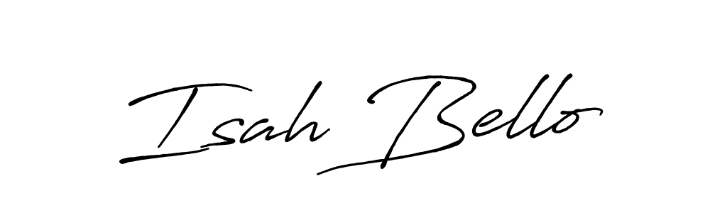 Use a signature maker to create a handwritten signature online. With this signature software, you can design (Antro_Vectra_Bolder) your own signature for name Isah Bello. Isah Bello signature style 7 images and pictures png