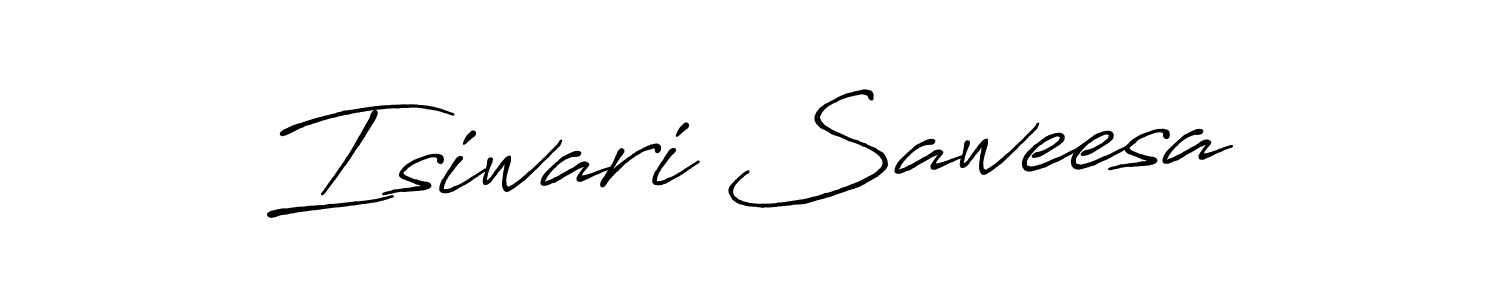 The best way (Antro_Vectra_Bolder) to make a short signature is to pick only two or three words in your name. The name Isiwari Saweesa include a total of six letters. For converting this name. Isiwari Saweesa signature style 7 images and pictures png