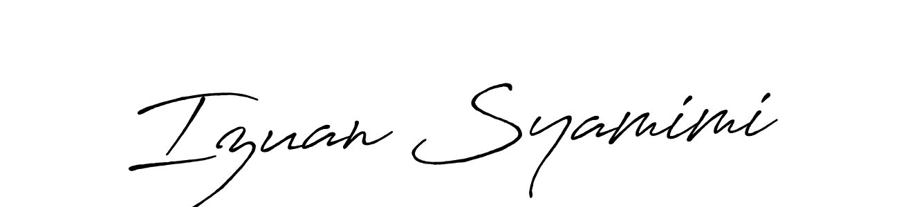 Use a signature maker to create a handwritten signature online. With this signature software, you can design (Antro_Vectra_Bolder) your own signature for name Izuan Syamimi. Izuan Syamimi signature style 7 images and pictures png