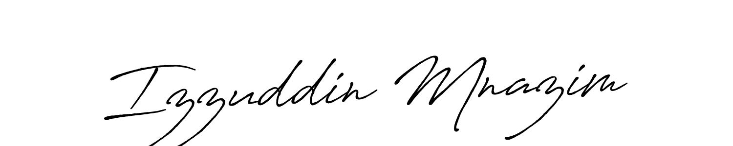 Create a beautiful signature design for name Izzuddin Mnazim. With this signature (Antro_Vectra_Bolder) fonts, you can make a handwritten signature for free. Izzuddin Mnazim signature style 7 images and pictures png