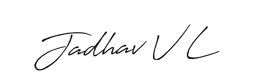 How to make Jadhav V L name signature. Use Antro_Vectra_Bolder style for creating short signs online. This is the latest handwritten sign. Jadhav V L signature style 7 images and pictures png