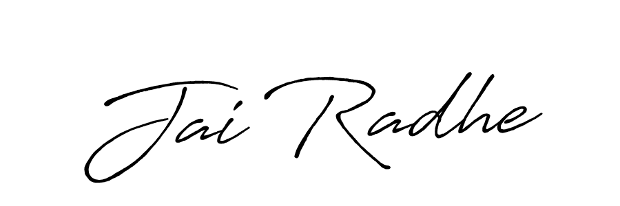 Use a signature maker to create a handwritten signature online. With this signature software, you can design (Antro_Vectra_Bolder) your own signature for name Jai Radhe. Jai Radhe signature style 7 images and pictures png