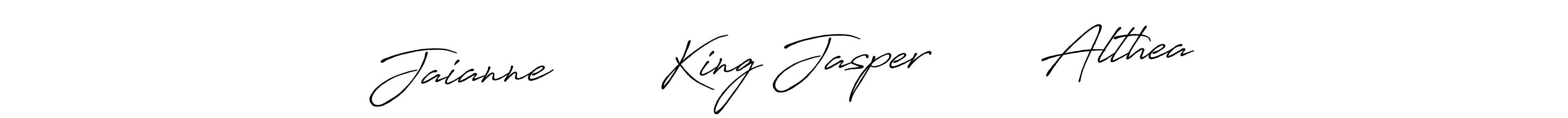 The best way (Antro_Vectra_Bolder) to make a short signature is to pick only two or three words in your name. The name Jaianne        King Jasper        Althea include a total of six letters. For converting this name. Jaianne        King Jasper        Althea signature style 7 images and pictures png