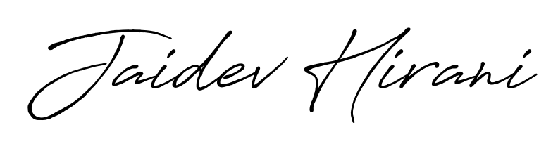 A sleek calligraphic signature for name Jaidev Hirani utilizing Antro_Vectra_Bolder styling. Great for adding personal signatures to photos and art. Jaidev Hirani signature style 7 images and pictures png