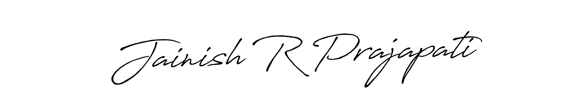 How to make Jainish R Prajapati name signature. Use Antro_Vectra_Bolder style for creating short signs online. This is the latest handwritten sign. Jainish R Prajapati signature style 7 images and pictures png