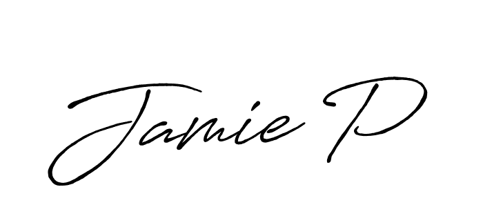 How to make Jamie P name signature. Use Antro_Vectra_Bolder style for creating short signs online. This is the latest handwritten sign. Jamie P signature style 7 images and pictures png