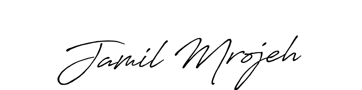 How to make Jamil Mrojeh name signature. Use Antro_Vectra_Bolder style for creating short signs online. This is the latest handwritten sign. Jamil Mrojeh signature style 7 images and pictures png