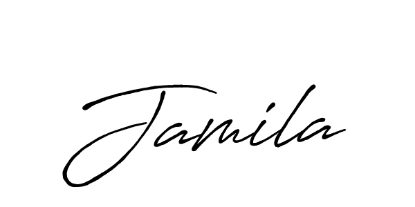 Use a signature maker to create a handwritten signature online. With this signature software, you can design (Antro_Vectra_Bolder) your own signature for name Jamila. Jamila signature style 7 images and pictures png