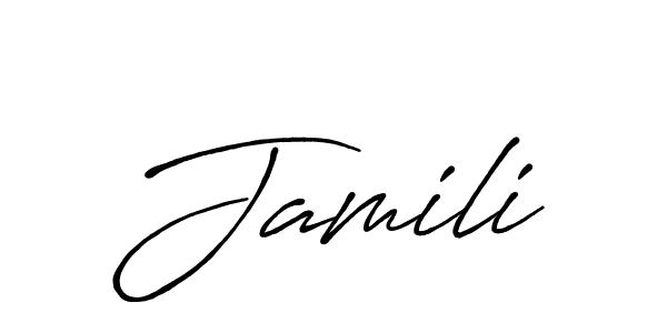 if you are searching for the best signature style for your name Jamili. so please give up your signature search. here we have designed multiple signature styles  using Antro_Vectra_Bolder. Jamili signature style 7 images and pictures png