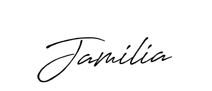 Use a signature maker to create a handwritten signature online. With this signature software, you can design (Antro_Vectra_Bolder) your own signature for name Jamilia. Jamilia signature style 7 images and pictures png