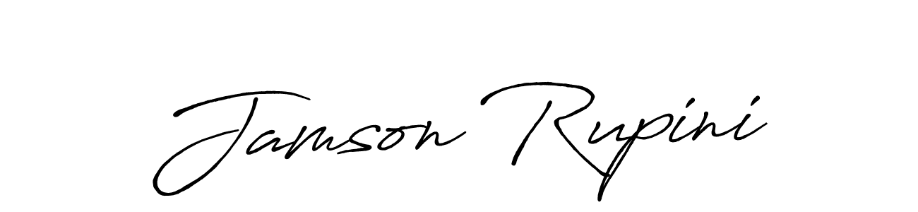 The best way (Antro_Vectra_Bolder) to make a short signature is to pick only two or three words in your name. The name Jamson Rupini include a total of six letters. For converting this name. Jamson Rupini signature style 7 images and pictures png