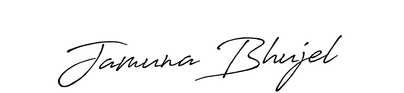 How to make Jamuna Bhujel name signature. Use Antro_Vectra_Bolder style for creating short signs online. This is the latest handwritten sign. Jamuna Bhujel signature style 7 images and pictures png