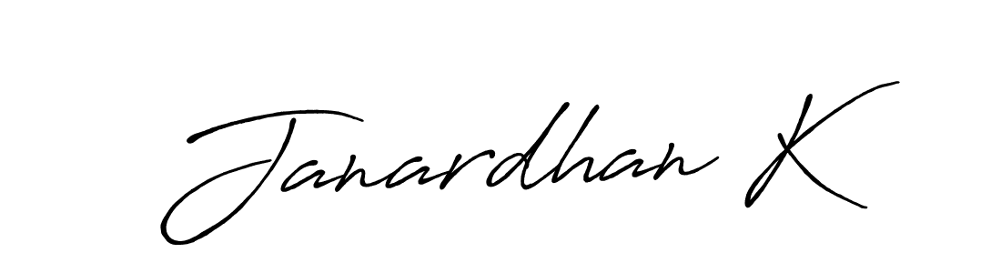 The best way (Antro_Vectra_Bolder) to make a short signature is to pick only two or three words in your name. The name Janardhan K include a total of six letters. For converting this name. Janardhan K signature style 7 images and pictures png