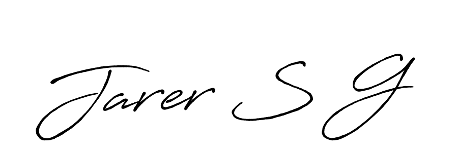 The best way (Antro_Vectra_Bolder) to make a short signature is to pick only two or three words in your name. The name Jarer S G include a total of six letters. For converting this name. Jarer S G signature style 7 images and pictures png