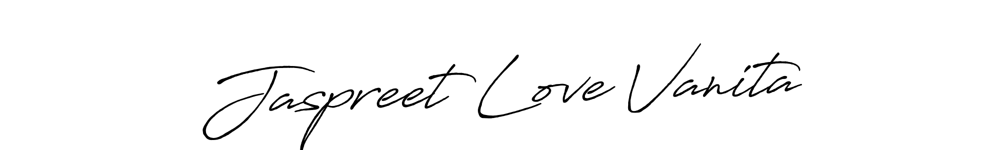 How to make Jaspreet Love Vanita name signature. Use Antro_Vectra_Bolder style for creating short signs online. This is the latest handwritten sign. Jaspreet Love Vanita signature style 7 images and pictures png