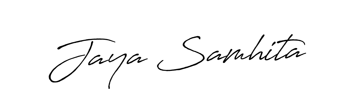 Create a beautiful signature design for name Jaya Samhita. With this signature (Antro_Vectra_Bolder) fonts, you can make a handwritten signature for free. Jaya Samhita signature style 7 images and pictures png