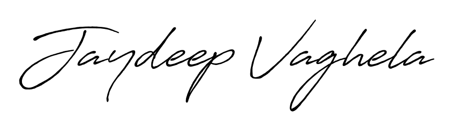 A sleek calligraphic signature for name Jaydeep Vaghela utilizing Antro_Vectra_Bolder styling. Great for adding personal signatures to photos and art. Jaydeep Vaghela signature style 7 images and pictures png