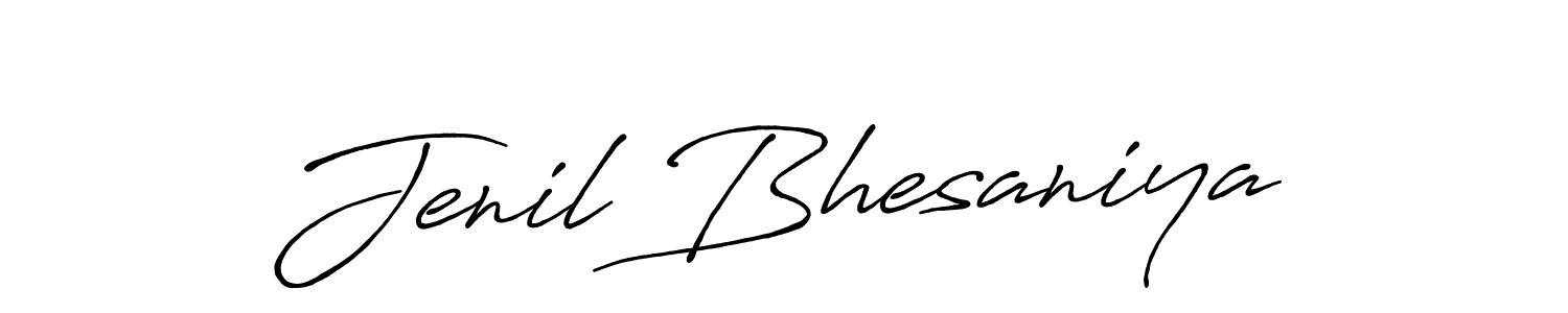 How to make Jenil Bhesaniya name signature. Use Antro_Vectra_Bolder style for creating short signs online. This is the latest handwritten sign. Jenil Bhesaniya signature style 7 images and pictures png