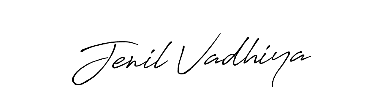 Make a beautiful signature design for name Jenil Vadhiya. With this signature (Antro_Vectra_Bolder) style, you can create a handwritten signature for free. Jenil Vadhiya signature style 7 images and pictures png