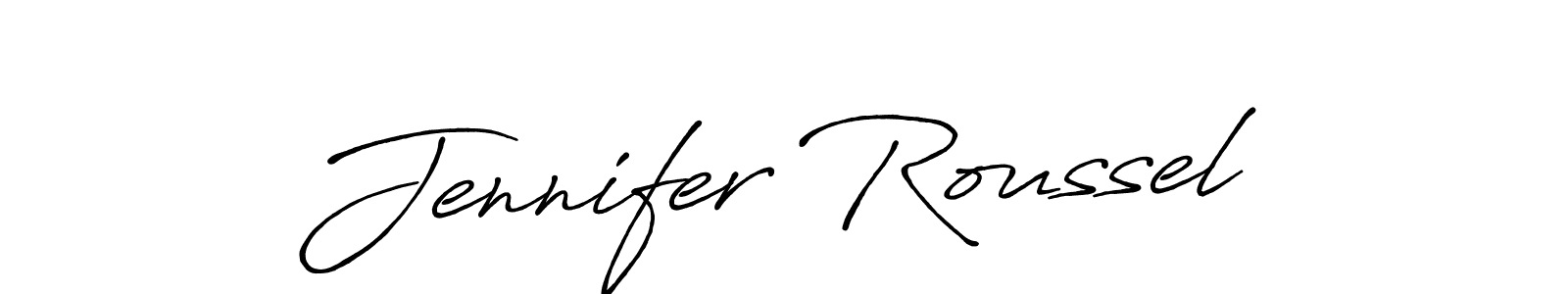 How to make Jennifer Roussel name signature. Use Antro_Vectra_Bolder style for creating short signs online. This is the latest handwritten sign. Jennifer Roussel signature style 7 images and pictures png