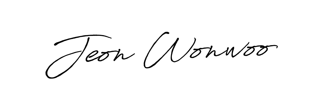 Make a beautiful signature design for name Jeon Wonwoo. With this signature (Antro_Vectra_Bolder) style, you can create a handwritten signature for free. Jeon Wonwoo signature style 7 images and pictures png