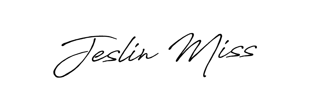 Make a beautiful signature design for name Jeslin Miss. With this signature (Antro_Vectra_Bolder) style, you can create a handwritten signature for free. Jeslin Miss signature style 7 images and pictures png