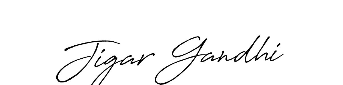 How to make Jigar Gandhi name signature. Use Antro_Vectra_Bolder style for creating short signs online. This is the latest handwritten sign. Jigar Gandhi signature style 7 images and pictures png