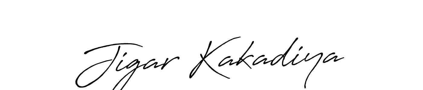 Make a beautiful signature design for name Jigar Kakadiya. With this signature (Antro_Vectra_Bolder) style, you can create a handwritten signature for free. Jigar Kakadiya signature style 7 images and pictures png