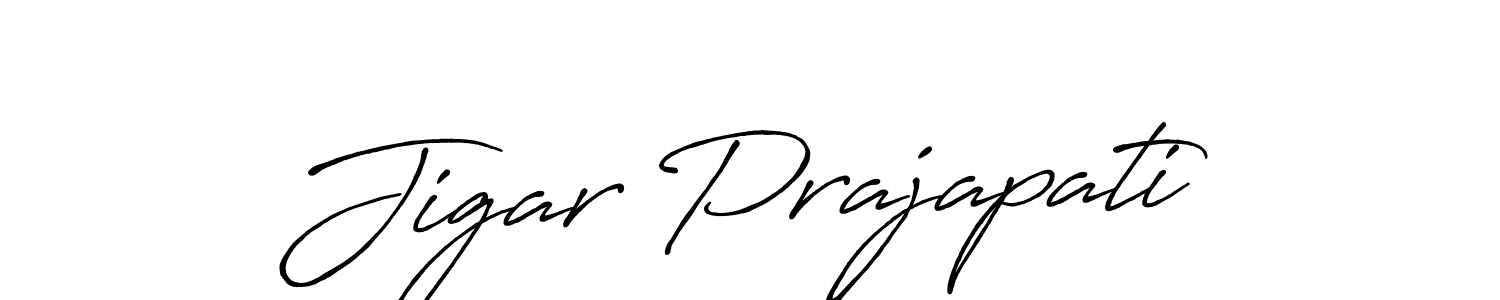 Make a beautiful signature design for name Jigar Prajapati. With this signature (Antro_Vectra_Bolder) style, you can create a handwritten signature for free. Jigar Prajapati signature style 7 images and pictures png