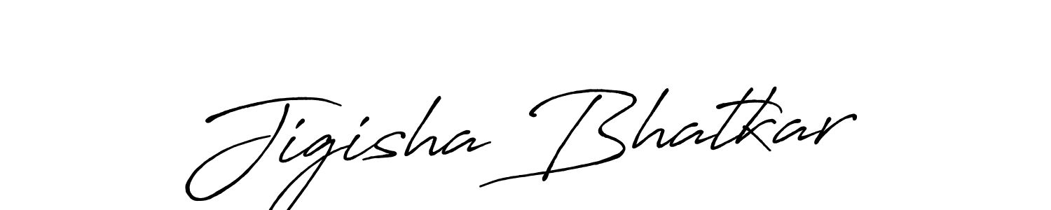 Make a beautiful signature design for name Jigisha Bhatkar. With this signature (Antro_Vectra_Bolder) style, you can create a handwritten signature for free. Jigisha Bhatkar signature style 7 images and pictures png