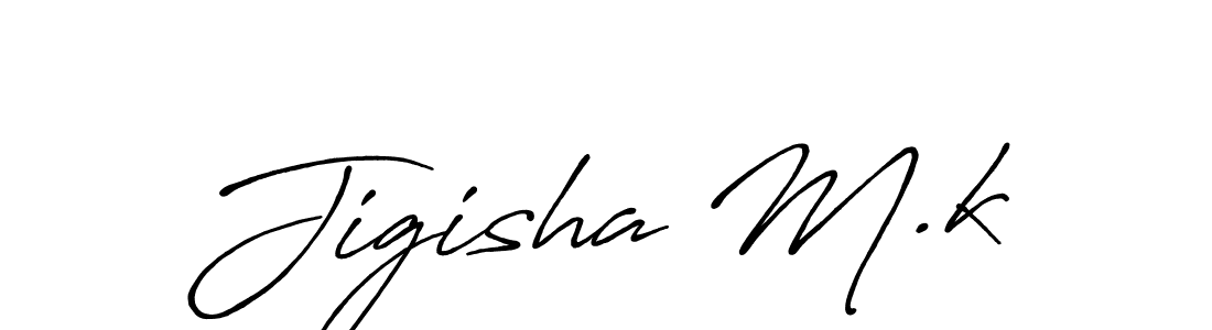 You should practise on your own different ways (Antro_Vectra_Bolder) to write your name (Jigisha M.k) in signature. don't let someone else do it for you. Jigisha M.k signature style 7 images and pictures png