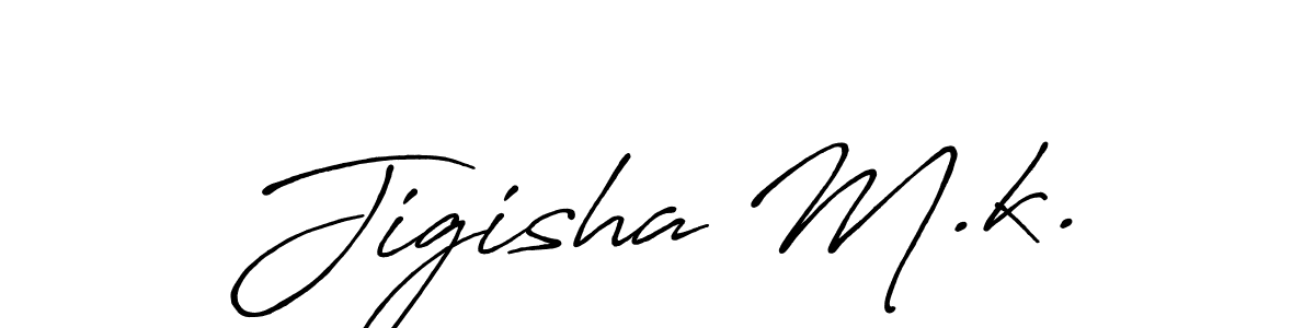 Use a signature maker to create a handwritten signature online. With this signature software, you can design (Antro_Vectra_Bolder) your own signature for name Jigisha M.k.. Jigisha M.k. signature style 7 images and pictures png